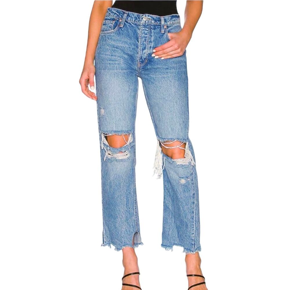 FREE PEOPLE x WE THE FREE Baggy Boyfriend Distressed Light-wash Jean